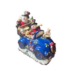 Snowman Christmas Holiday Cookie Jar in a Cart with Presents – Ceramic Seasonal